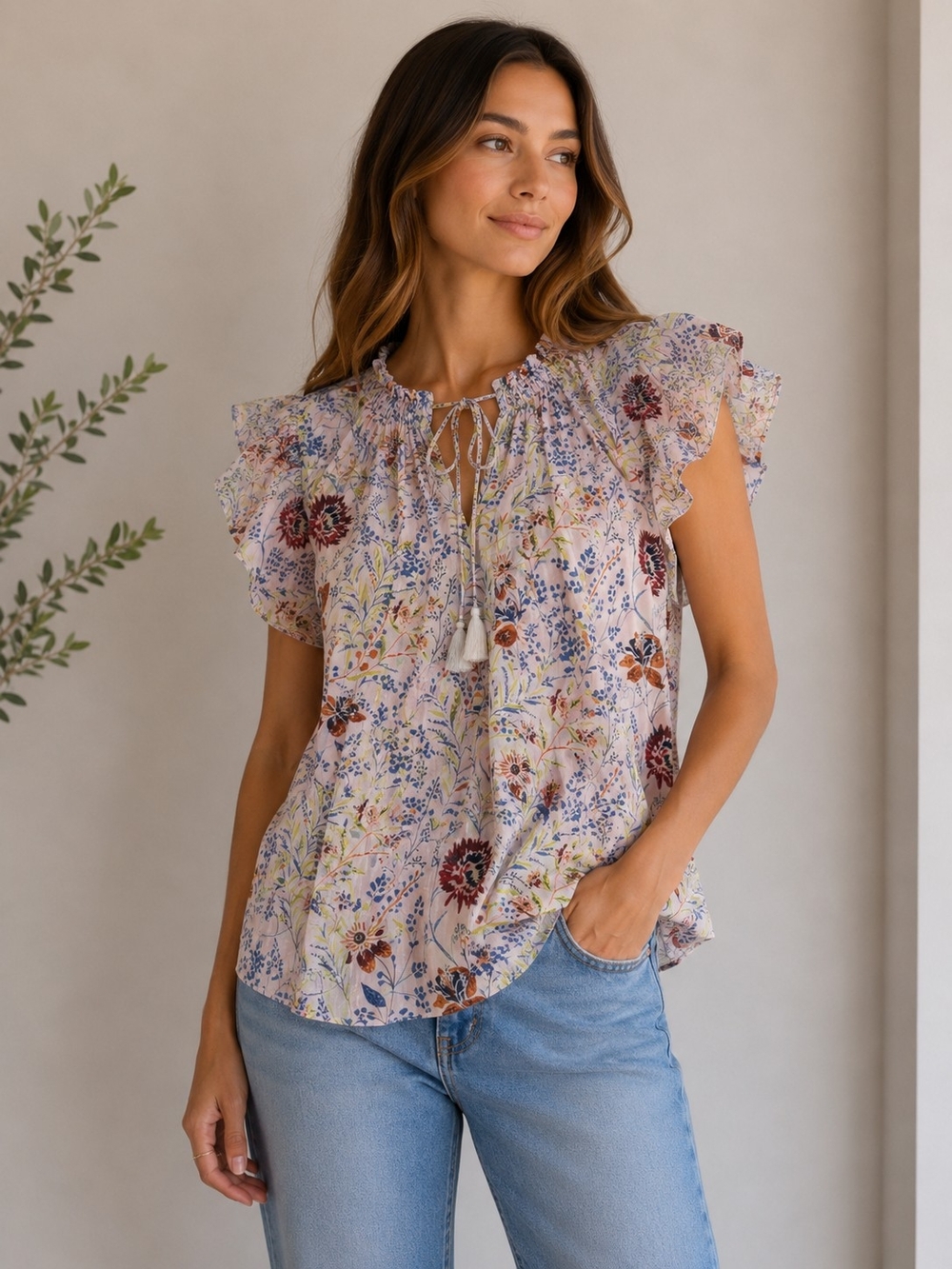 Velvet by Graham & Spencer Pink Floral Short-Sleeve Blouse Nwt